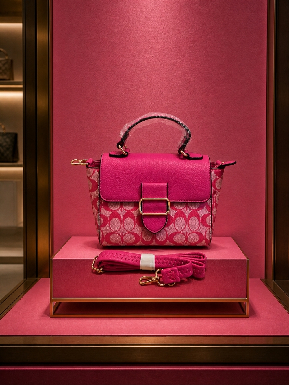 FASHION Hot Pink Signature Jacquard Satchel/Crossbody